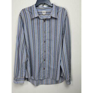 Buckle BKE Contour Shirt Mens 2XL XXL Blue Tan Stripe Button Down Long Sleeve